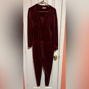 Lou & Grey for Loft Deep Red Velvet Jumpsuit